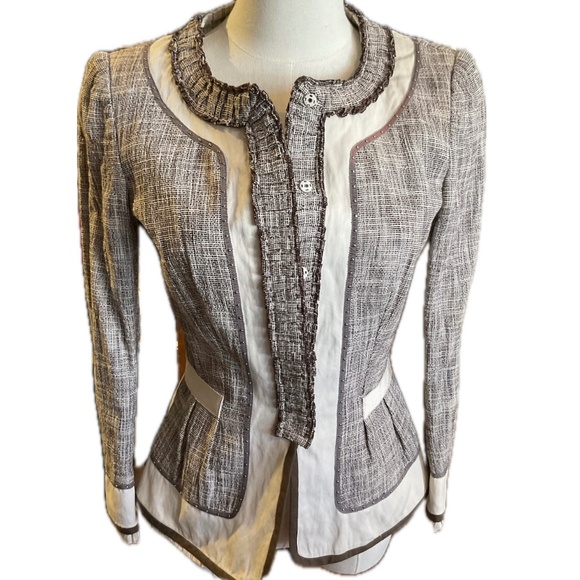 ALBERTA FERRETTI Ivory/Chocolate Brown woven Cotton Jacket sz 6 US - Picture 1 of 10